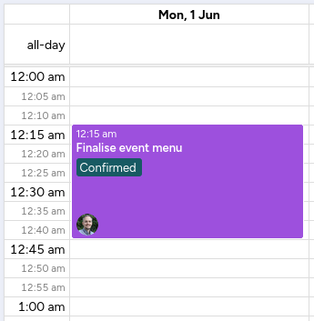 5-minute time slots displayed at the left of the calendar