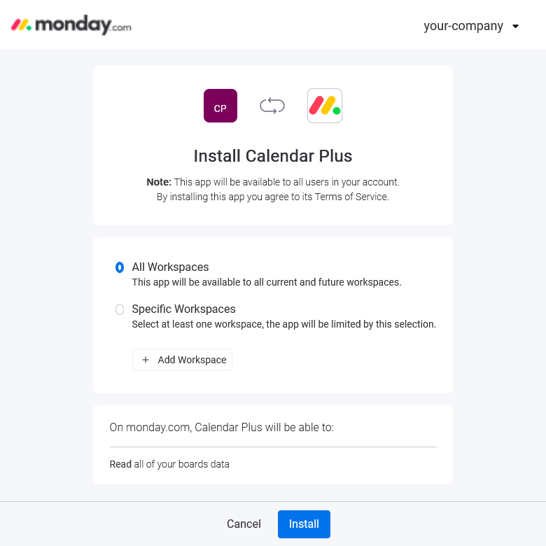 Click to view full size Screenshot showing the Calendar Plus installation page (click to view full size)