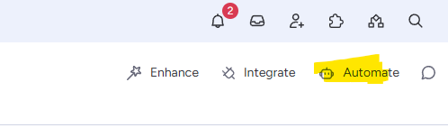 The Automate button at the top right of your board