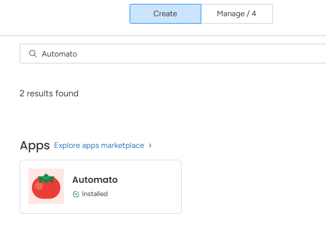 Automato entered in the create automation search bar