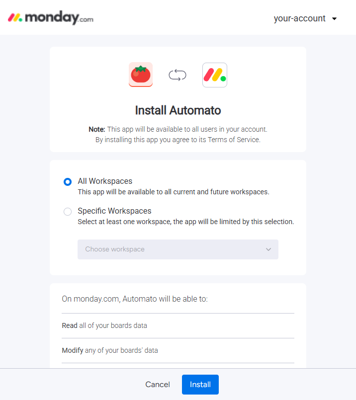 Click to view full size Screenshot showing the Automato installation page (click to view full size)